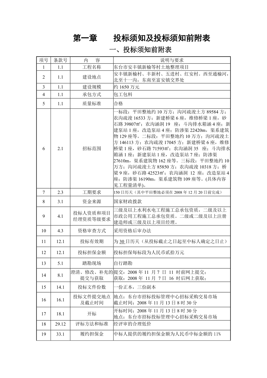 东台市安丰镇新榆等村土地整理项目招标文件_第1页