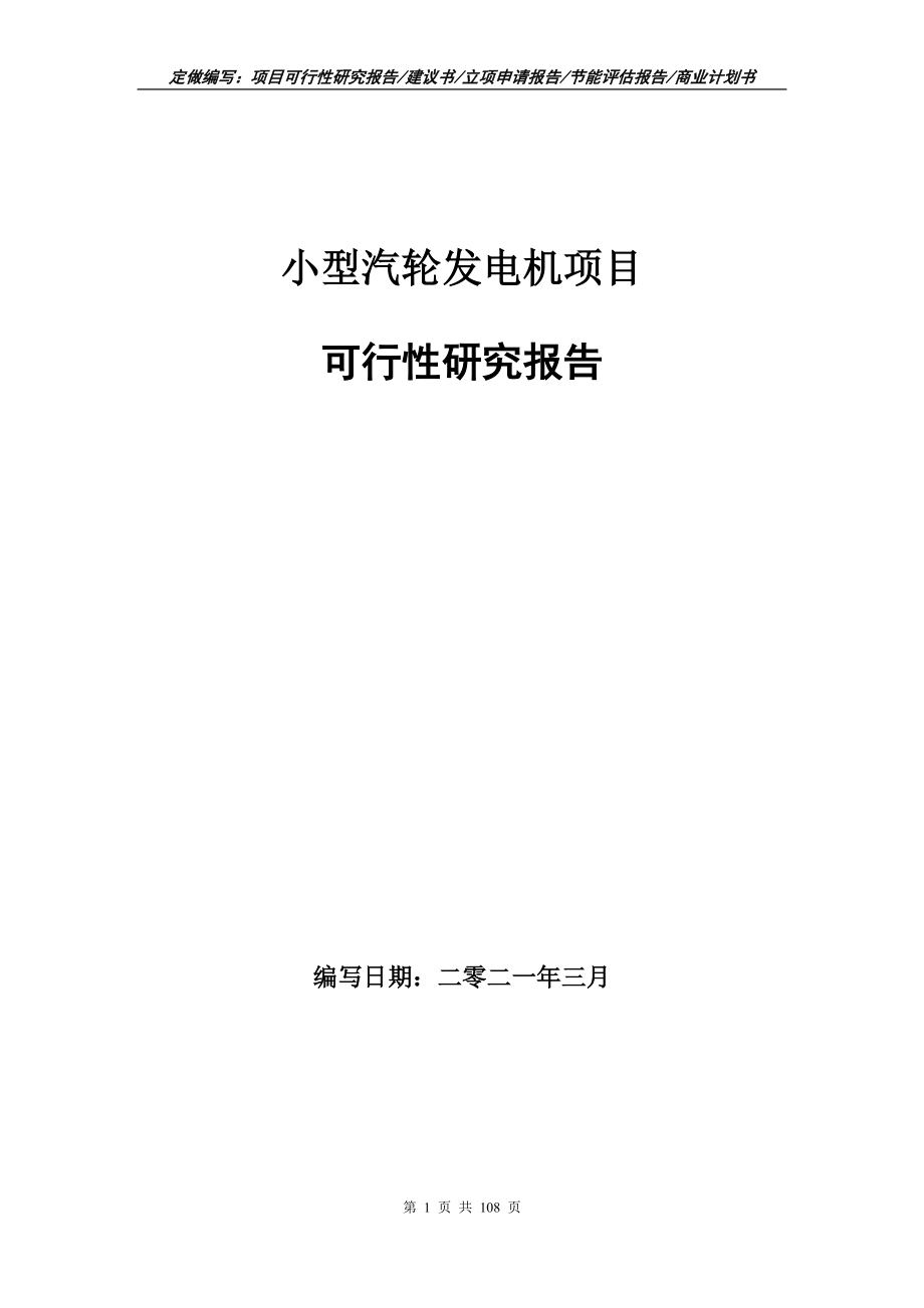 小型汽轮发电机项目可行性研究报告写作范本_第1页