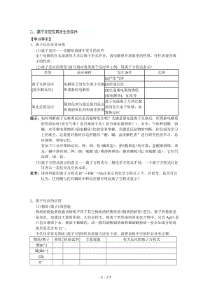 重慶市萬(wàn)州分水中學(xué)高中化學(xué)必修一《離子反應(yīng)及其發(fā)生的條件》學(xué)案