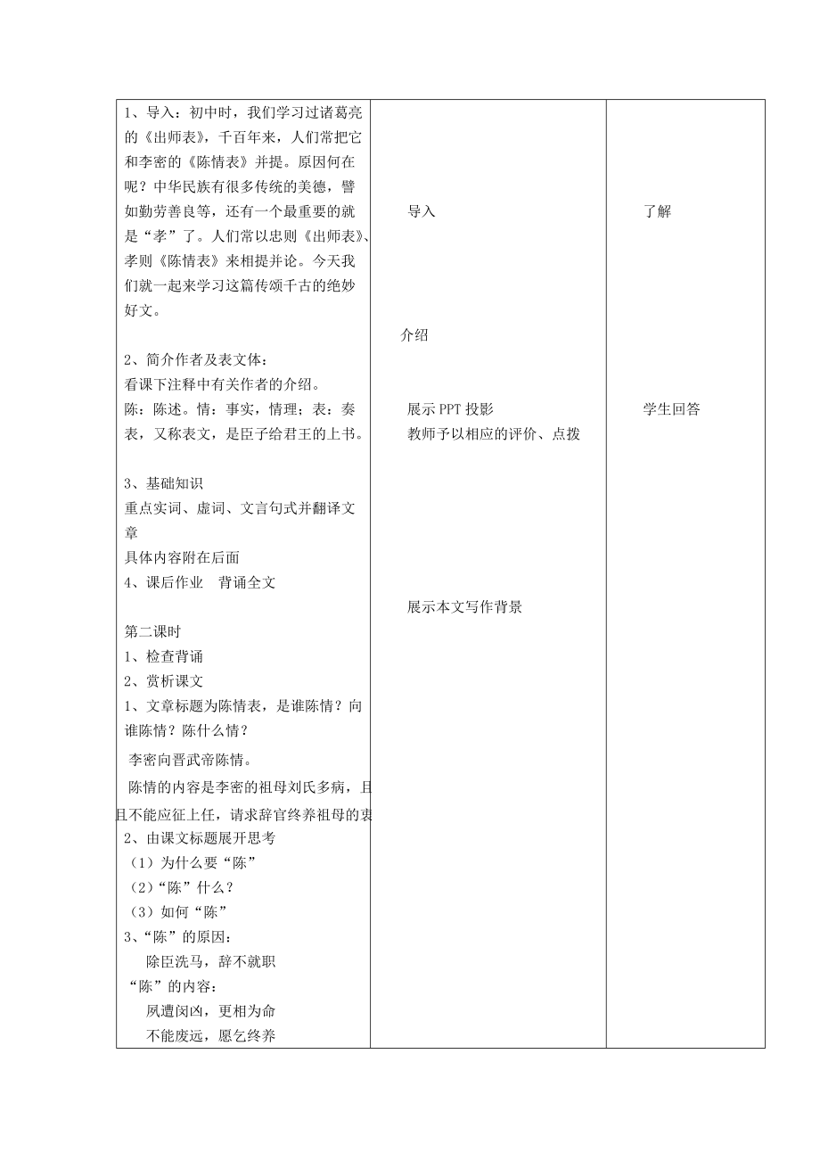 陳情表教學設計