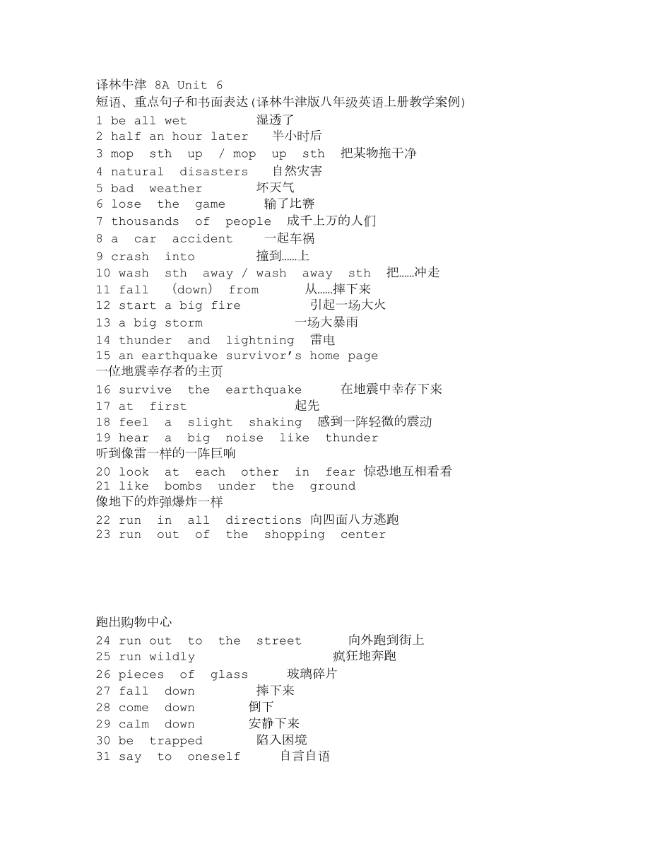 譯林牛津 8A Unit 6 短語、重點句子和書面表達(譯林牛津版八年級英語上冊教學(xué)案例)_3166_第1頁