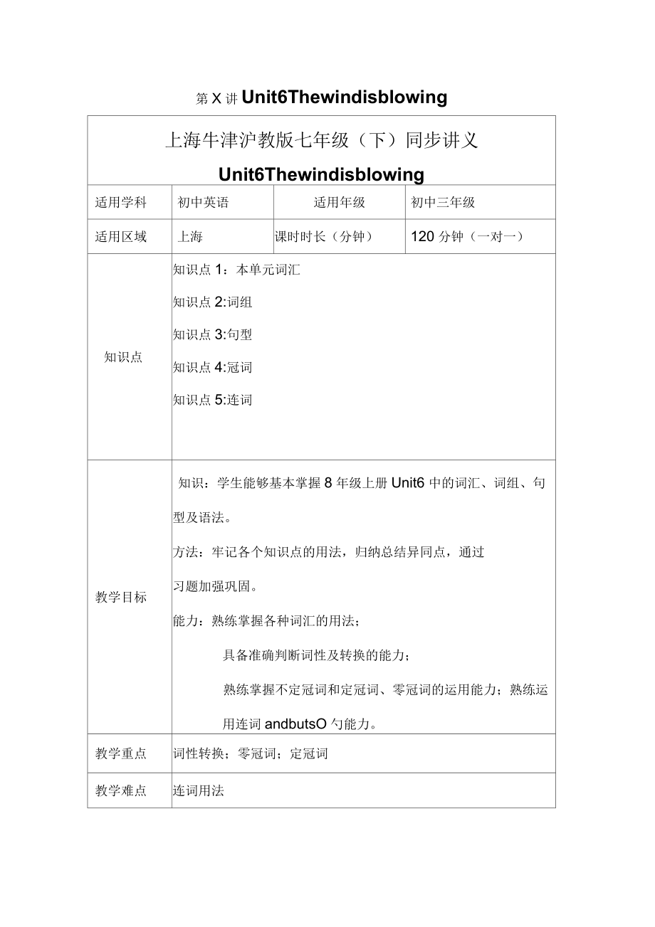 上海牛津沪教版八年级(下)同步讲义unit6解读_第1页