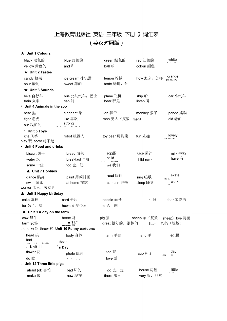 《上海教育出版社牛津英語三年級下冊》詞匯表_第1頁