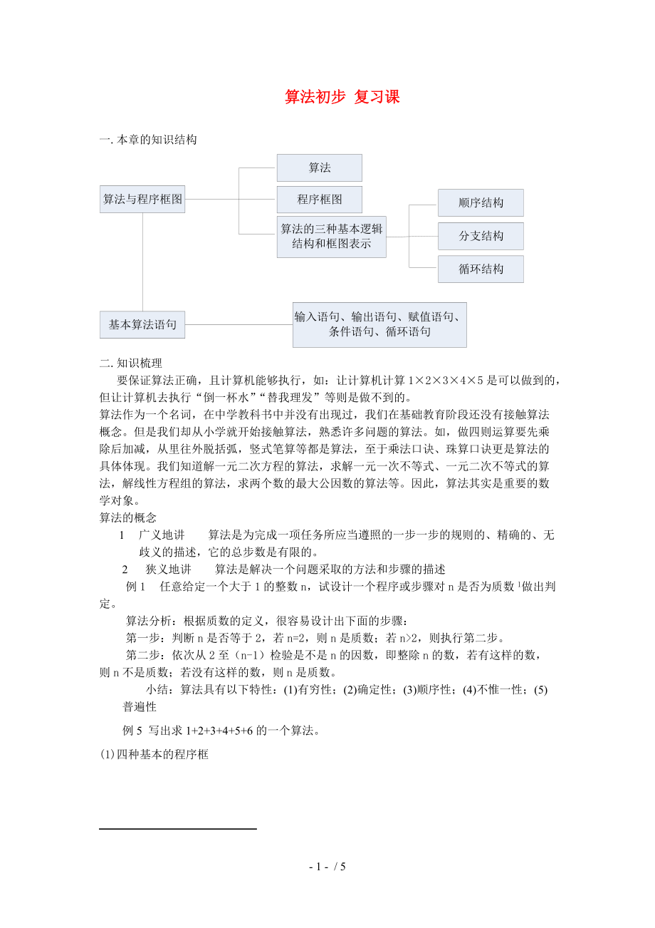 高中数学《算法初步复习课》教案新人教版必修_第1页