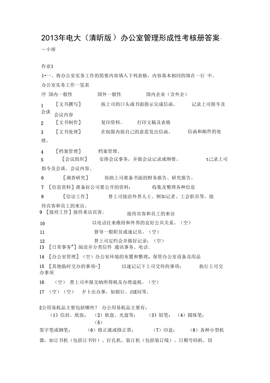 办公室管理系统形成性考核册_第1页