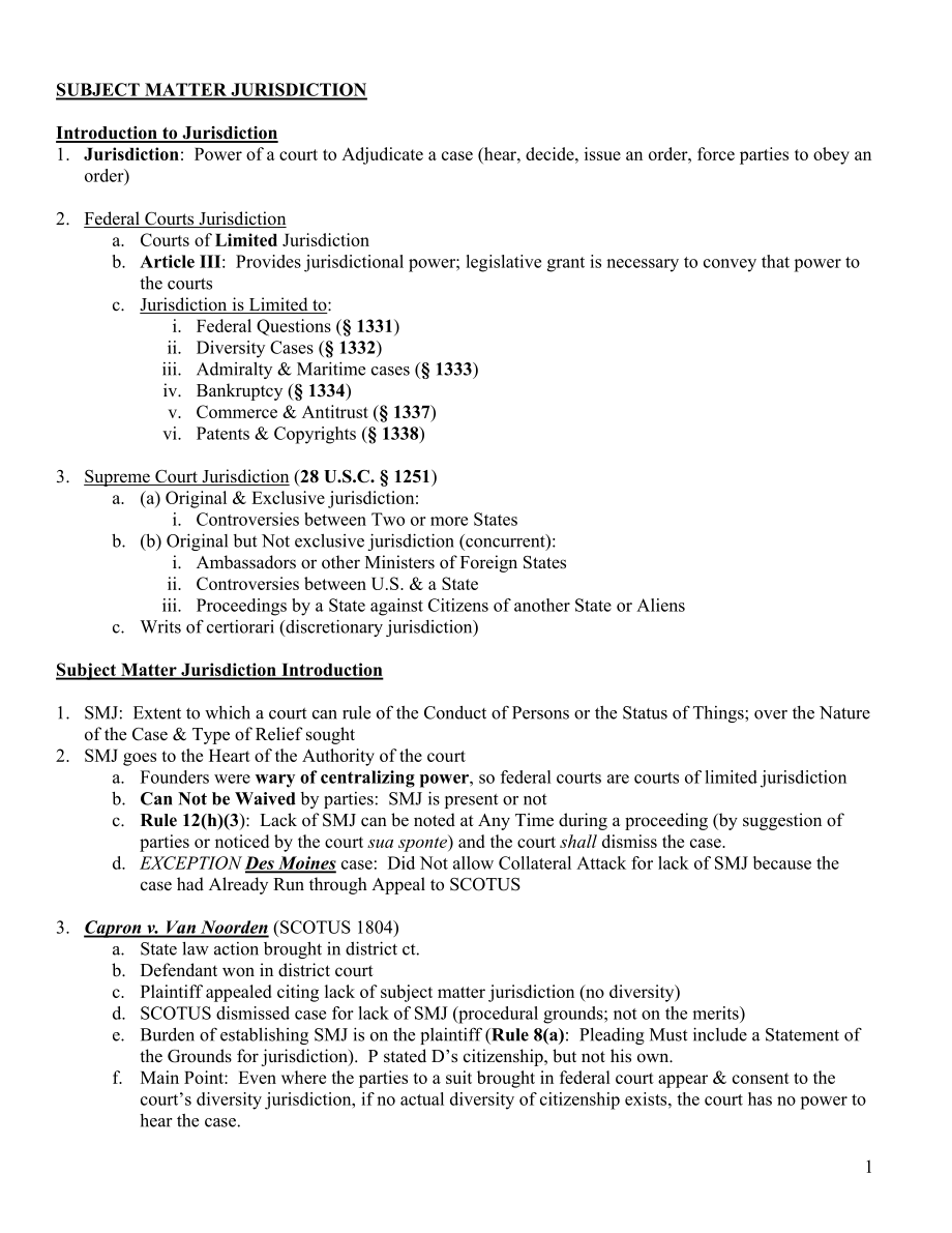 SUBJECT MATTER JURISDICTION - University of …管辖权-大学…_第1页