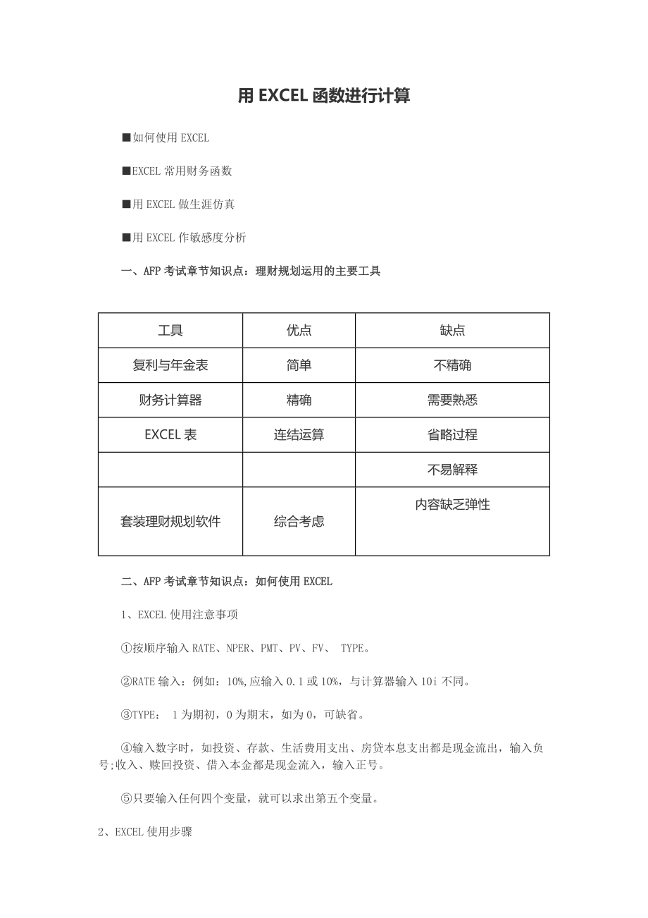 最新资料】afp考试《金融理财原理》第十三章知识点：用excel函数进行计算_第1页