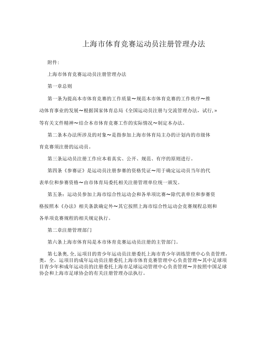 上海市体育竞赛运动员注册管理办法_第1页