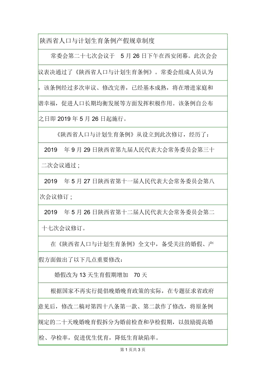 陕西省人口与计划生育条例产假规章制度_第1页