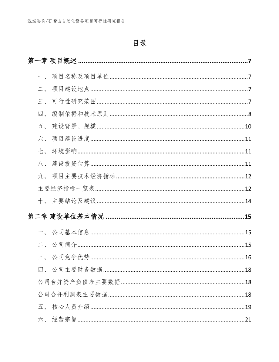 石嘴山自动化设备项目可行性研究报告_范文_第1页
