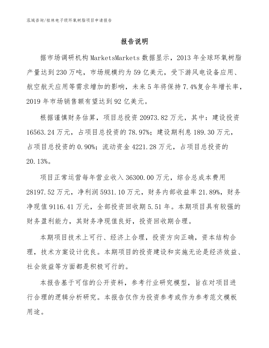 桂林电子级环氧树脂项目申请报告（参考范文）_第1页