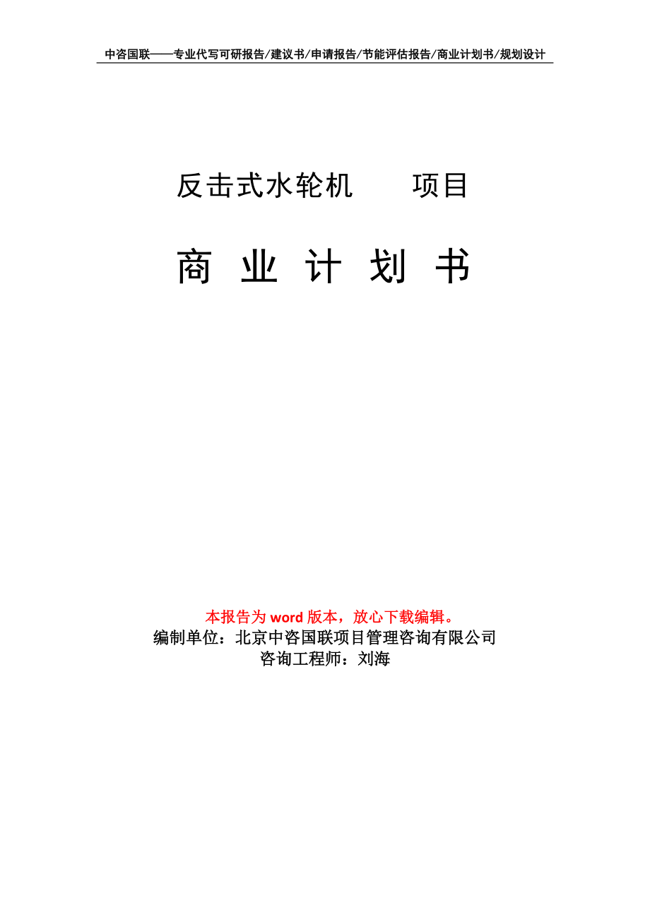 反击式水轮机 　项目商业计划书写作模板-融资招商_第1页