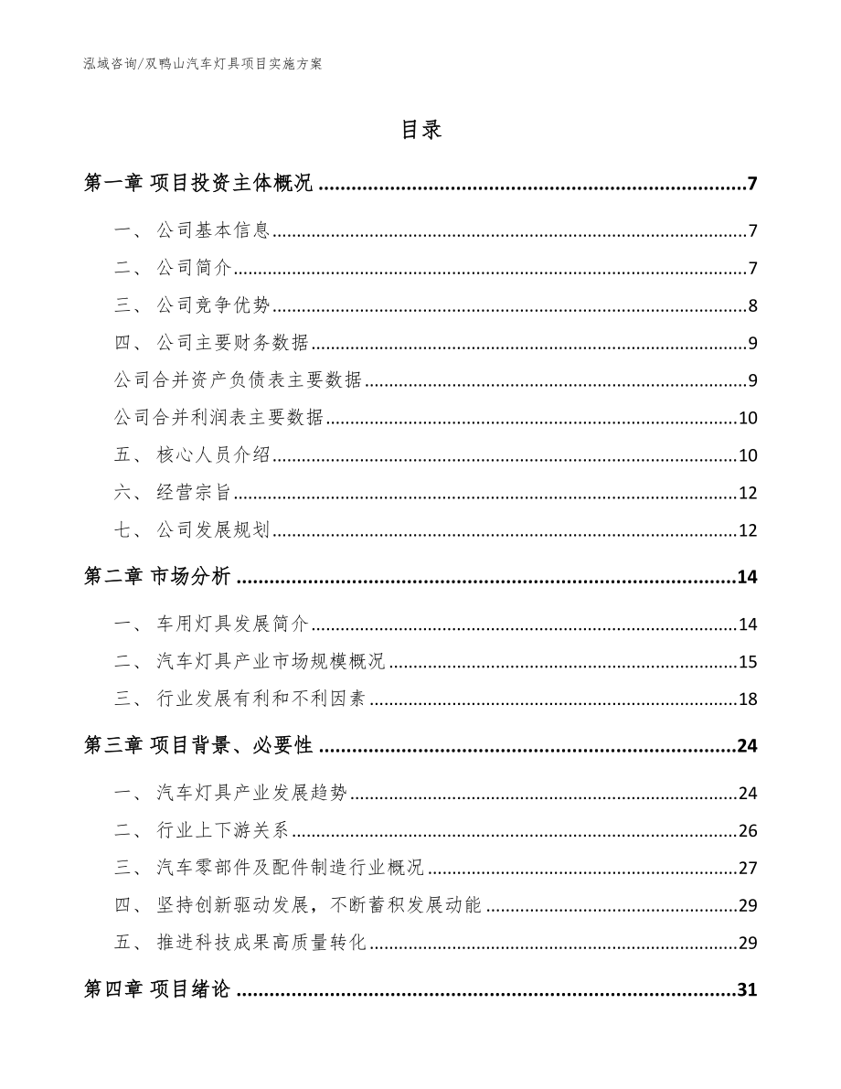 双鸭山汽车灯具项目实施方案【范文】_第1页