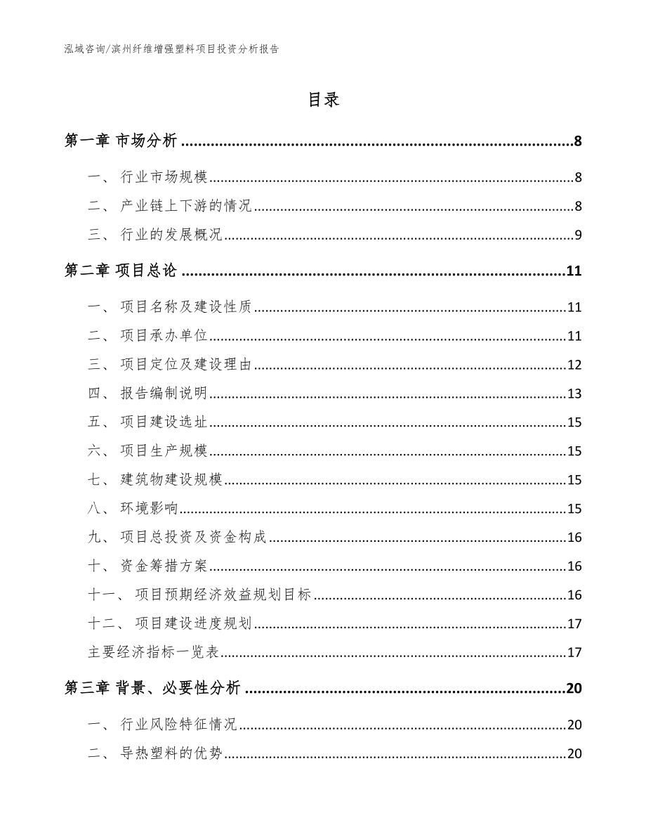 滨州纤维增强塑料项目投资分析报告（模板范文）_第1页