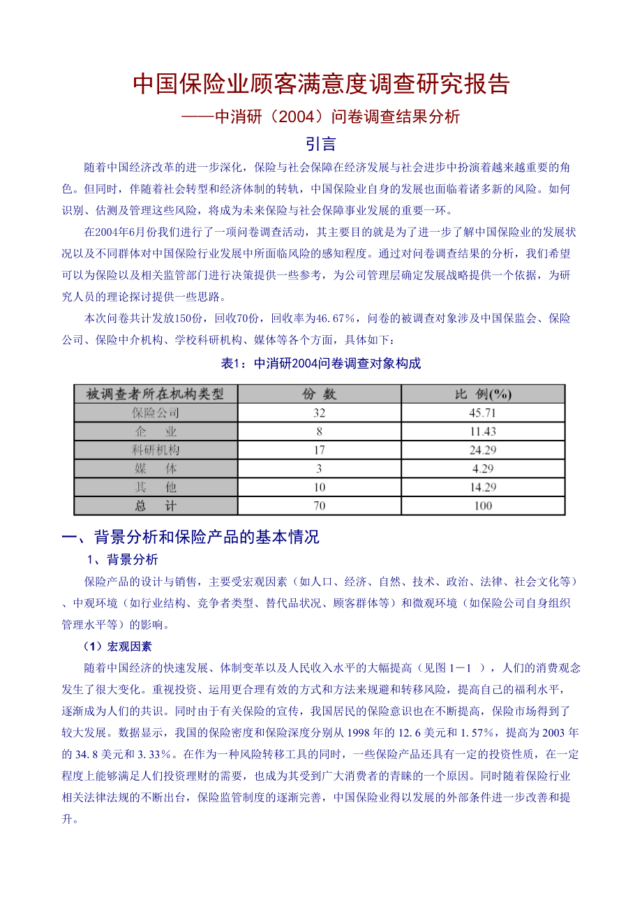 中国保险业顾客满意度调查研究报告_第1页