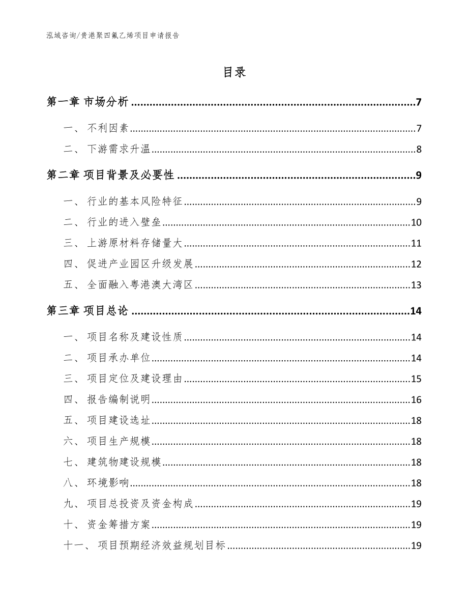 贵港聚四氟乙烯项目申请报告（模板）_第1页