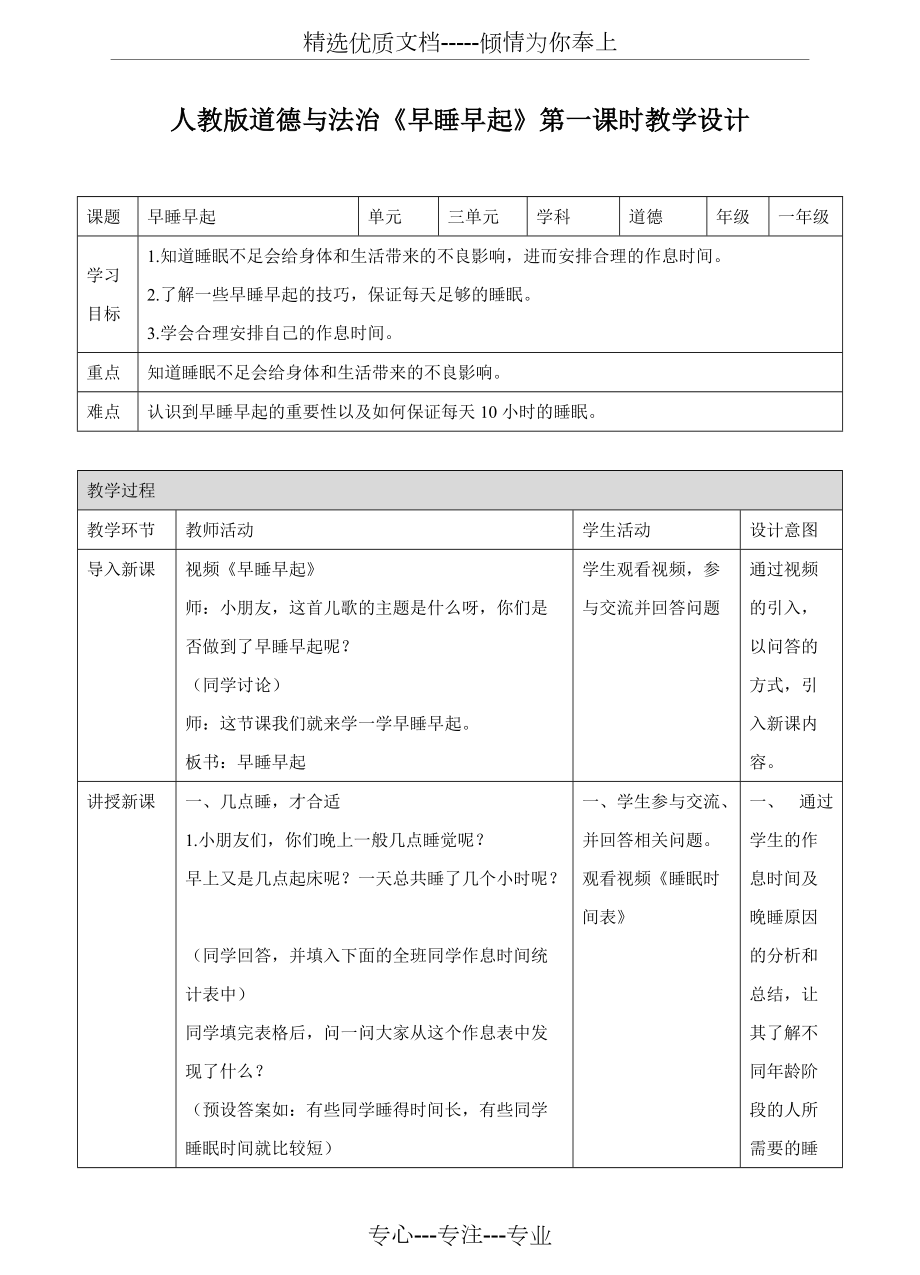 部編版道德與法治小學(xué)一年級《早睡早起》第一課時(shí)教案(共5頁)_第1頁