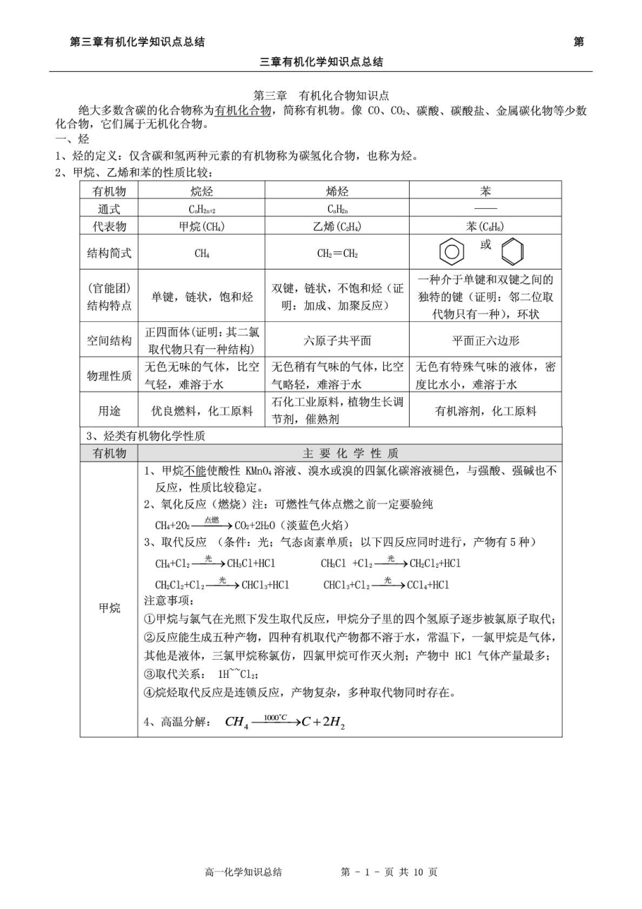 高中化學(xué)必修二第三章 有機(jī)化合物知識(shí)點(diǎn)與練習(xí)題_第1頁(yè)