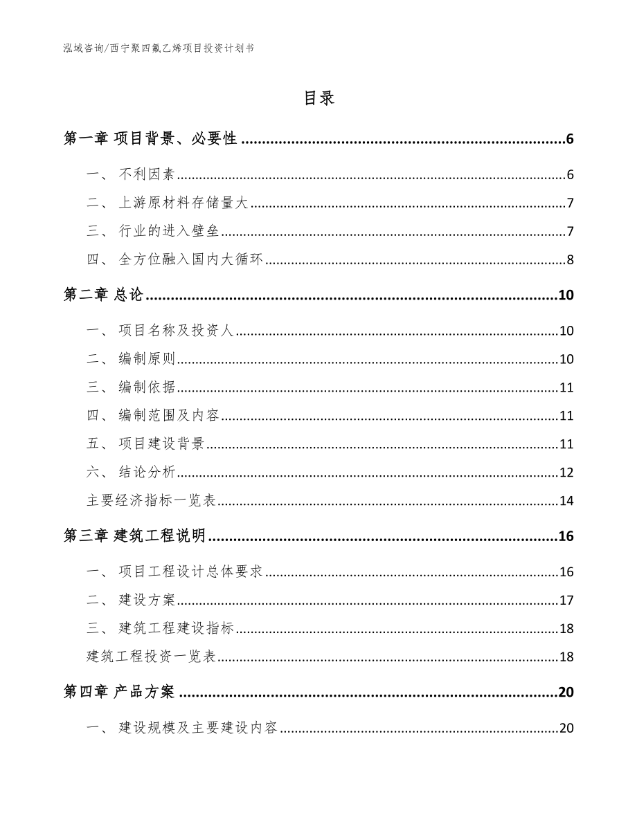 西宁聚四氟乙烯项目投资计划书【范文模板】_第1页