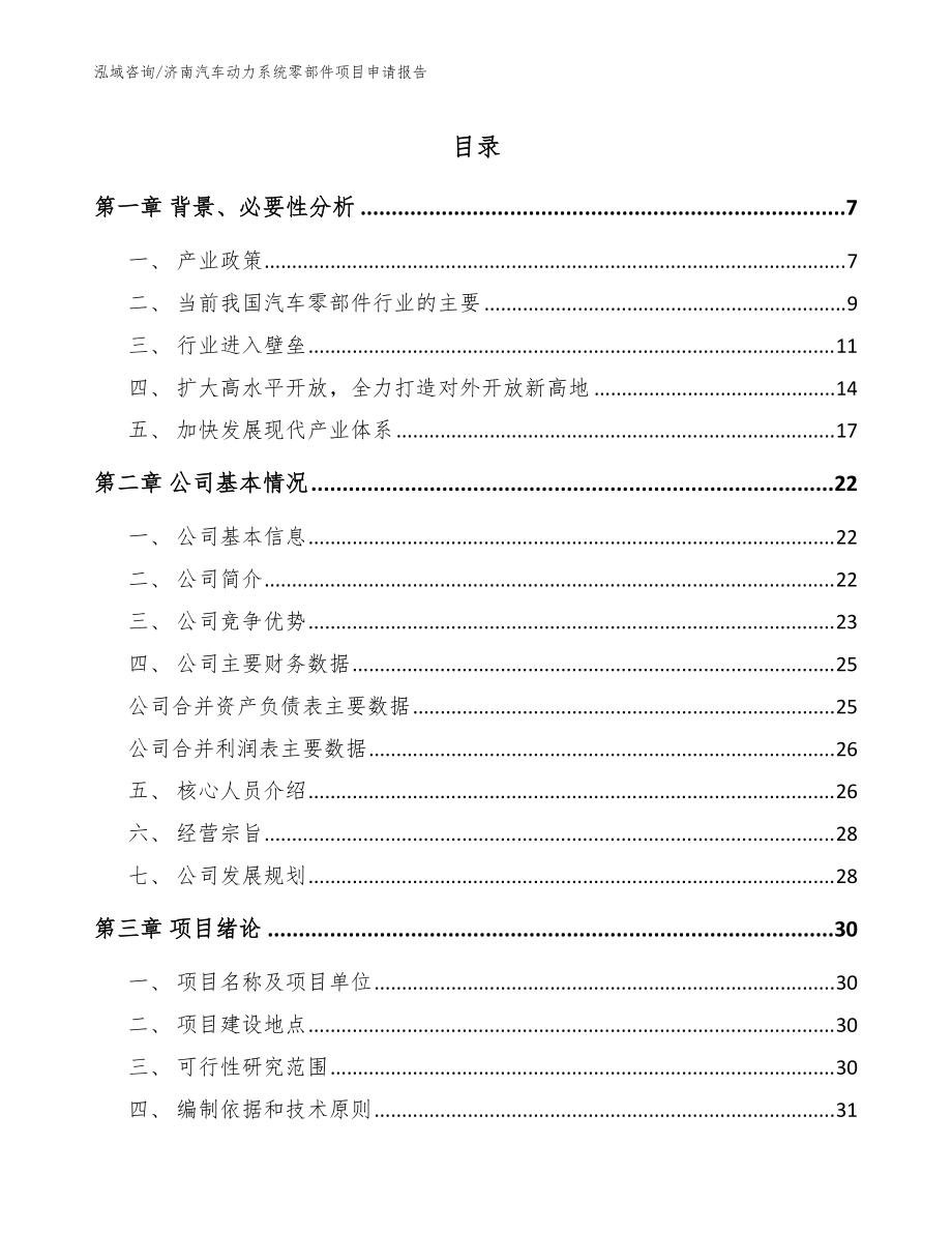 济南汽车动力系统零部件项目申请报告_模板范本_第1页