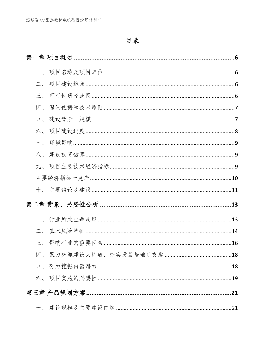 巫溪微特电机项目投资计划书【范文参考】_第1页