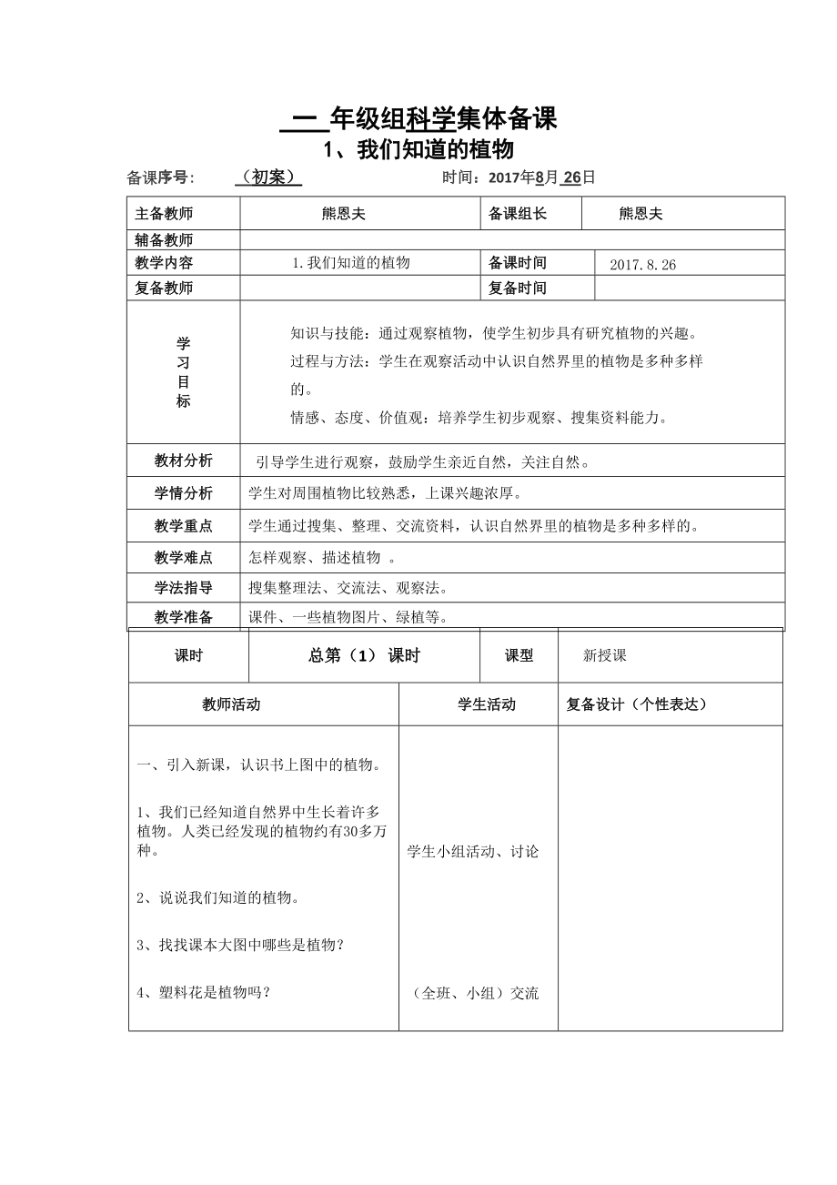 一年級(jí)科學(xué)上冊(cè)《我們知道的植物》教案_第1頁