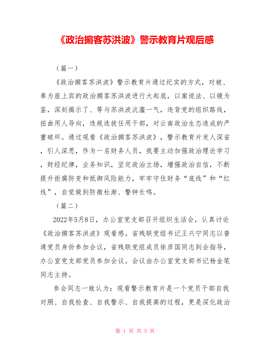 《政治掮客苏洪波》警示教育片观后感.doc_第1页