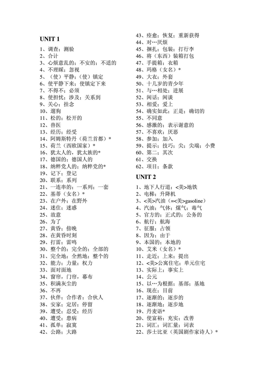 高中英语单词必修一 汉语默写 人教版_第1页