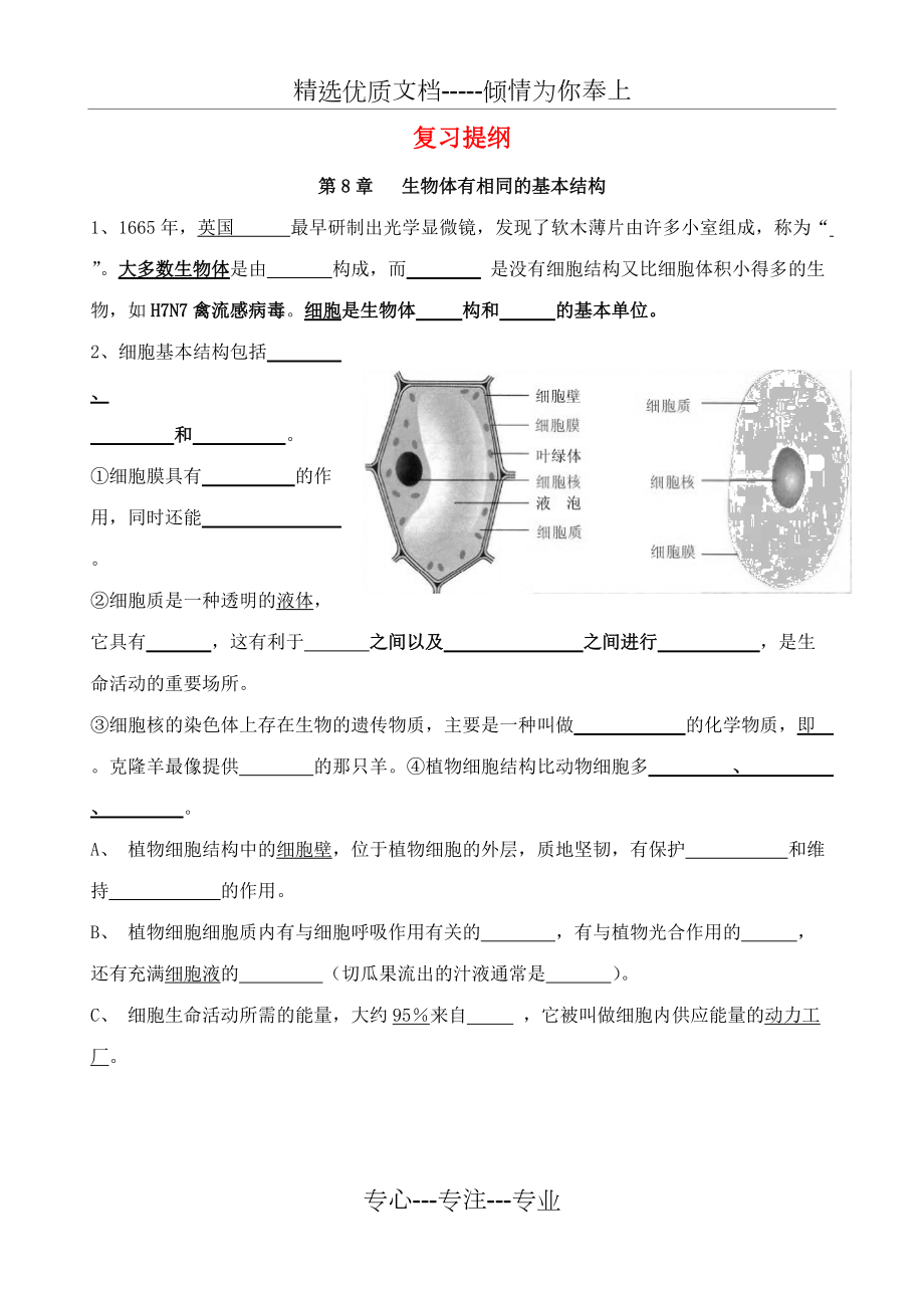 七年级生物下册期中复习提纲(答案不全)苏科版(共5页)_第1页