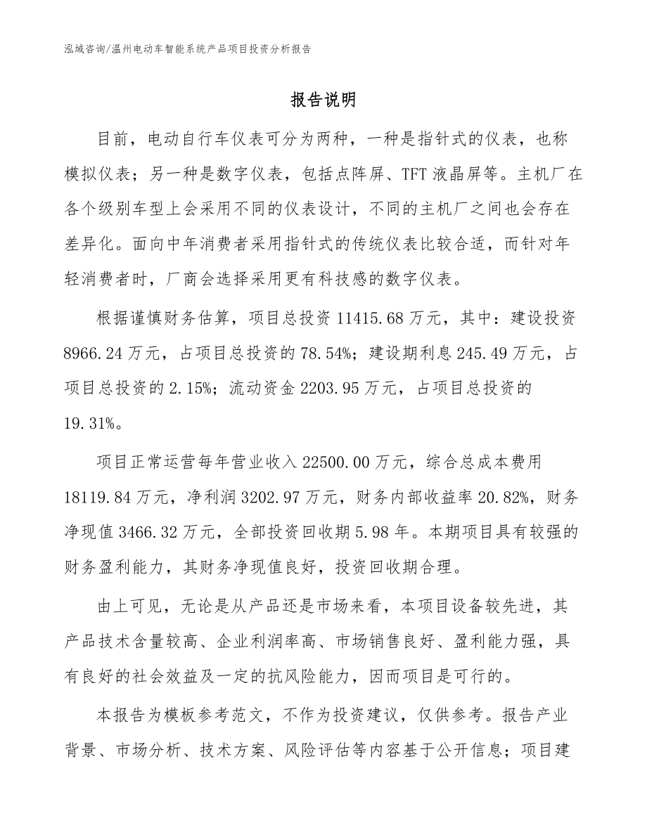 温州电动车智能系统产品项目投资分析报告【模板参考】_第1页