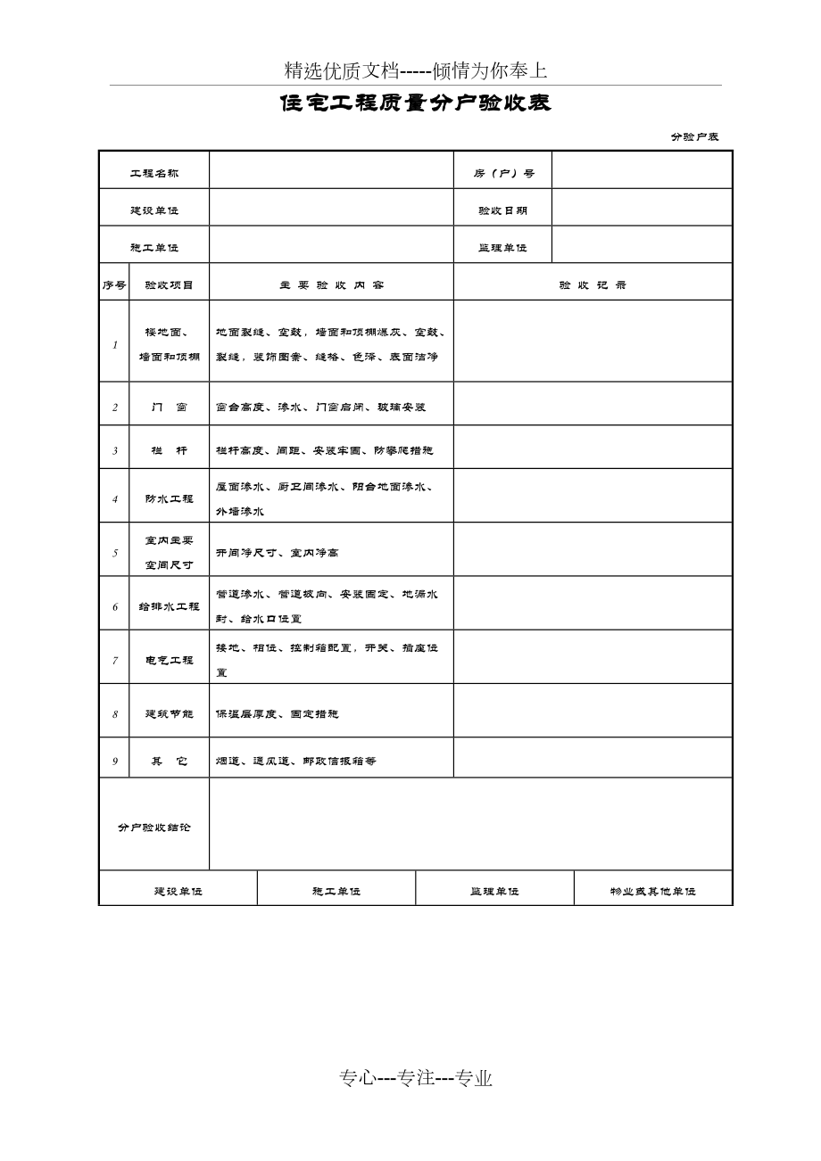 重庆市住宅工程分户验收表及记录表(共34页)_第1页