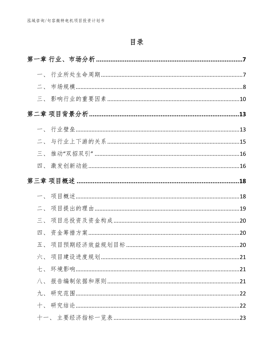 句容微特电机项目投资计划书模板范本_第1页