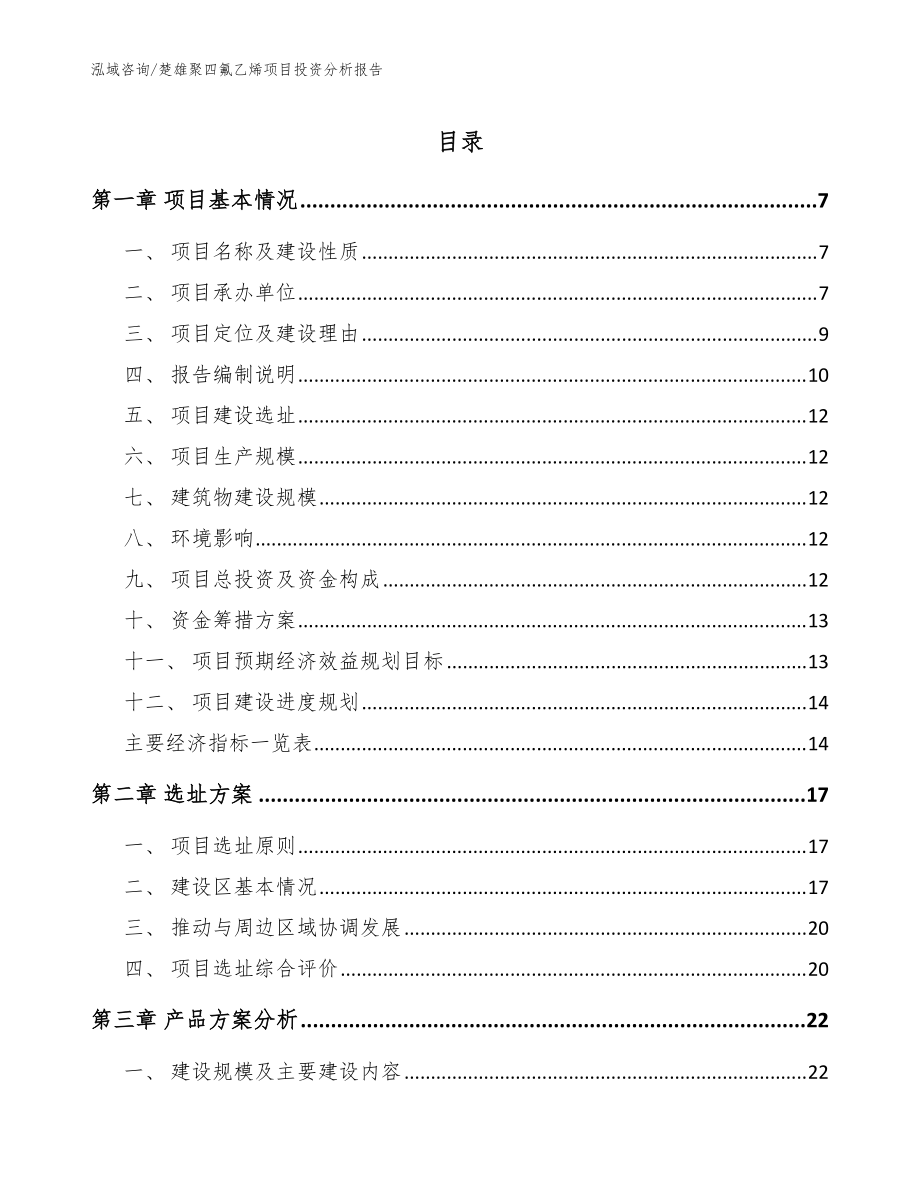 楚雄聚四氟乙烯项目投资分析报告模板范文_第1页