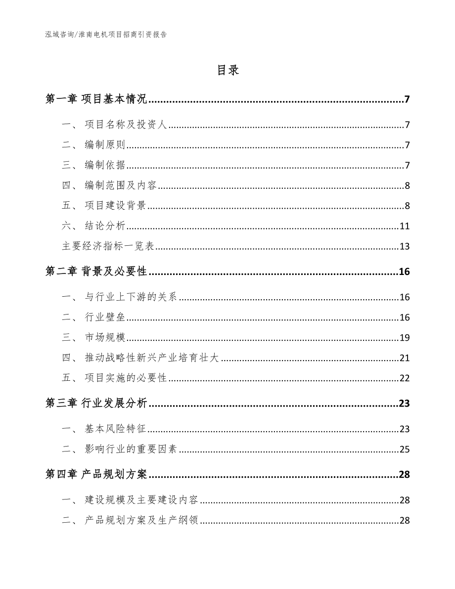 淮南电机项目招商引资报告（模板范文）_第1页