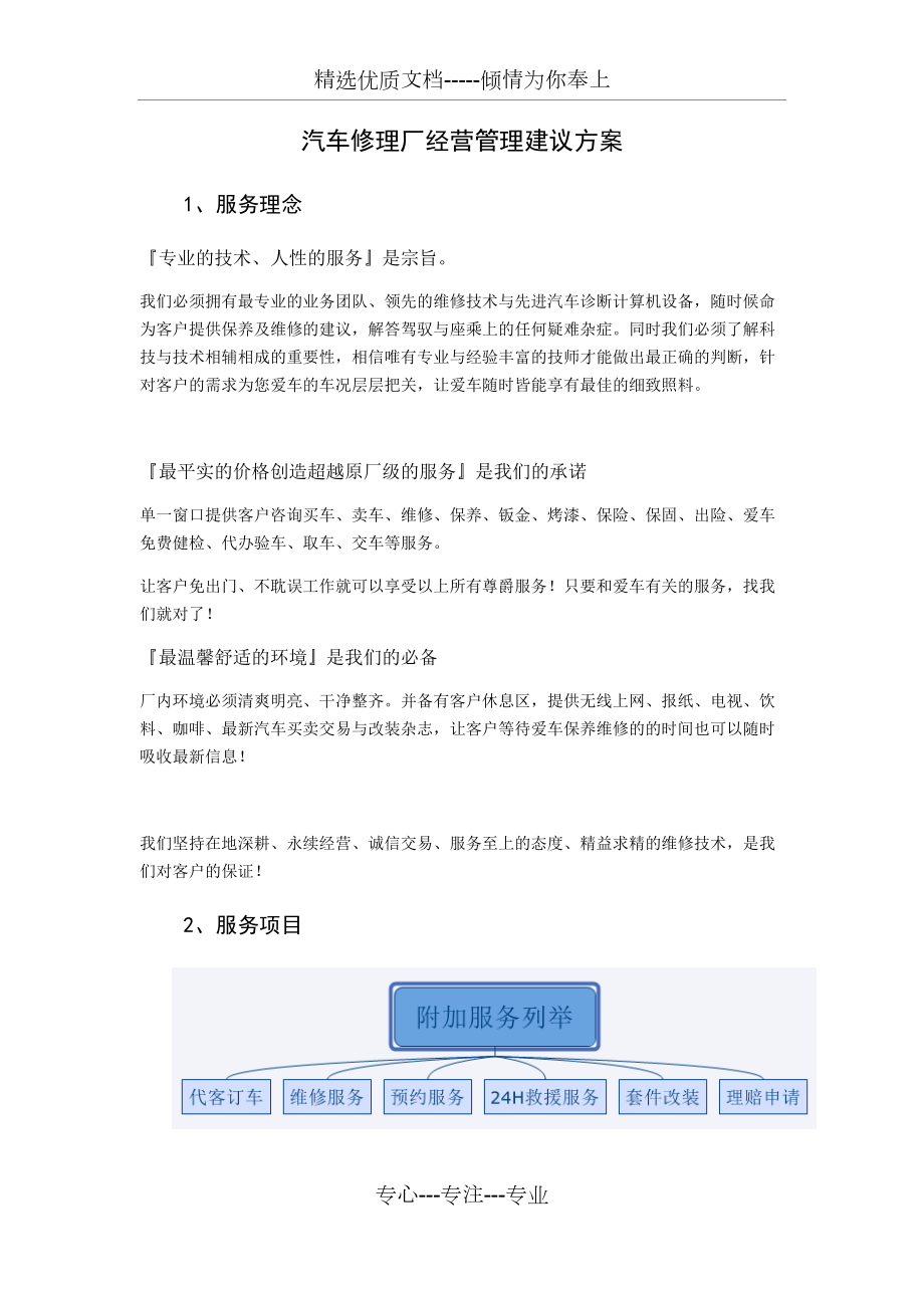 汽车修理厂经营管理建议方案(共10页)_第1页