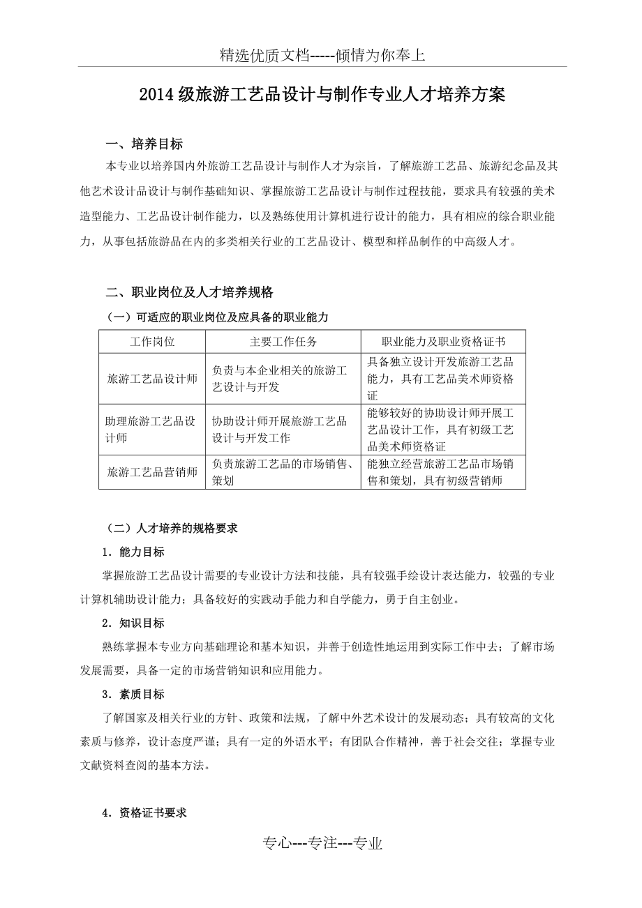 旅游工艺品设计专业人才培养方案(共6页)_第1页