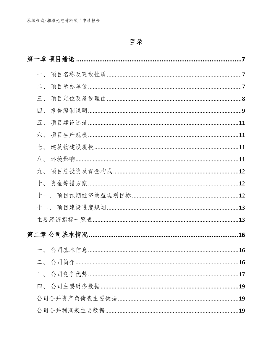 湘潭光电材料项目申请报告（参考模板）_第1页