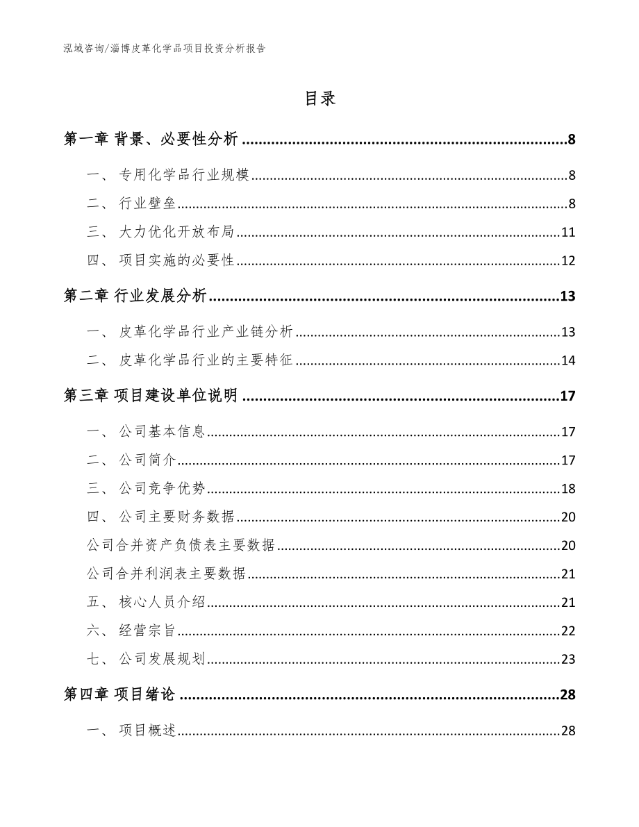 淄博皮革化学品项目投资分析报告（模板范本）_第1页