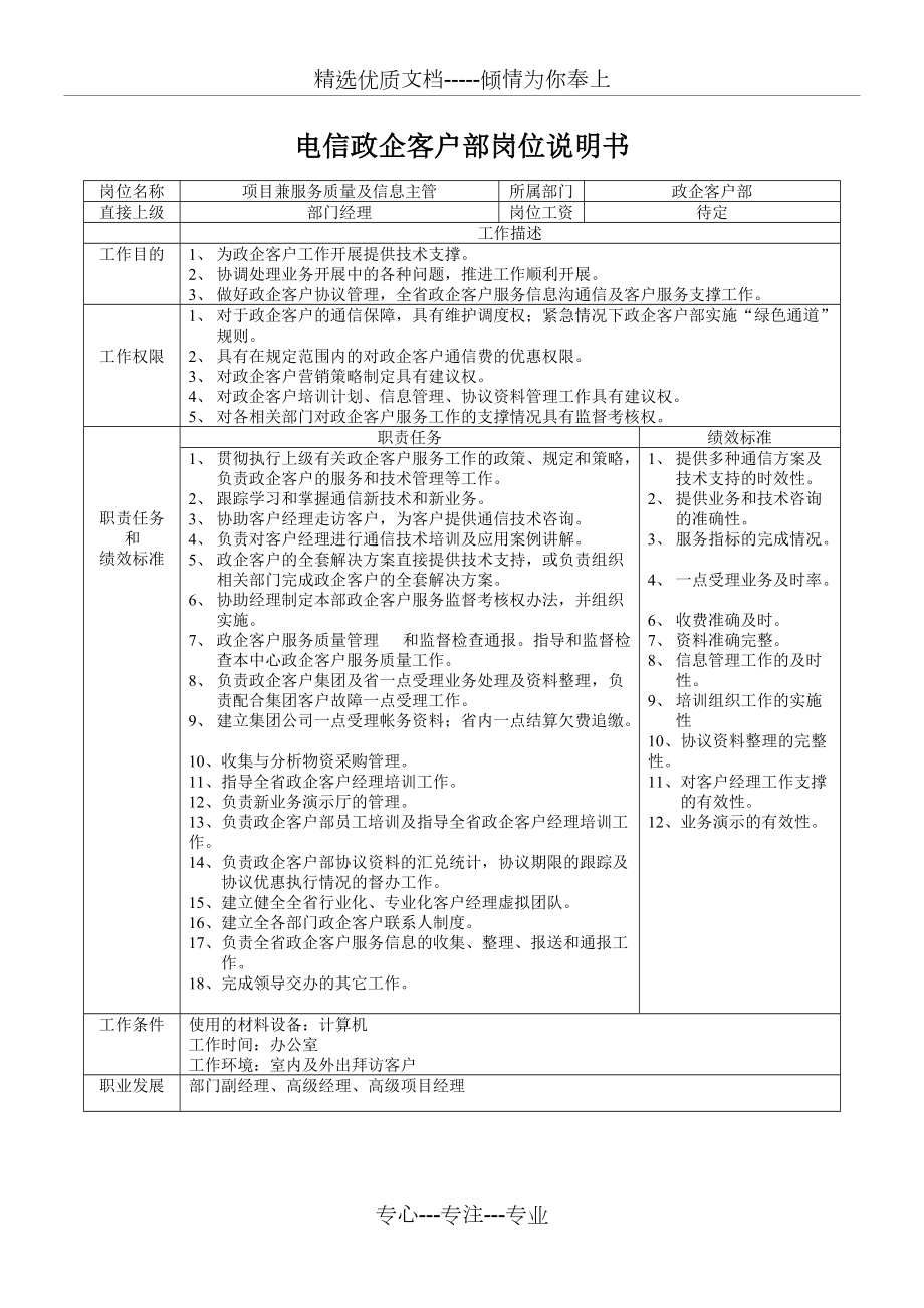 电信政企客户部岗位说明书(共4页)_第1页