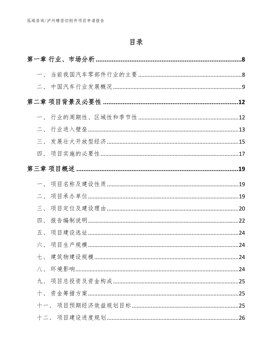 泸州精密切削件项目申请报告（模板范本）_第1页