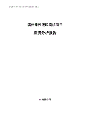 滨州柔性版印刷机项目投资分析报告【参考范文】