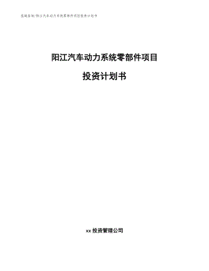 阳江汽车动力系统零部件项目投资计划书模板范本