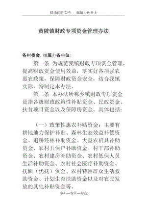 黄陂镇财政专项资金管理办法(共6页)