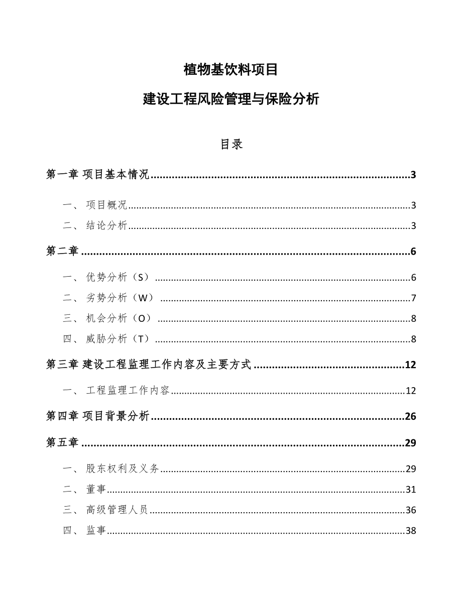 植物基饮料项目建设工程风险管理与保险分析模板_第1页