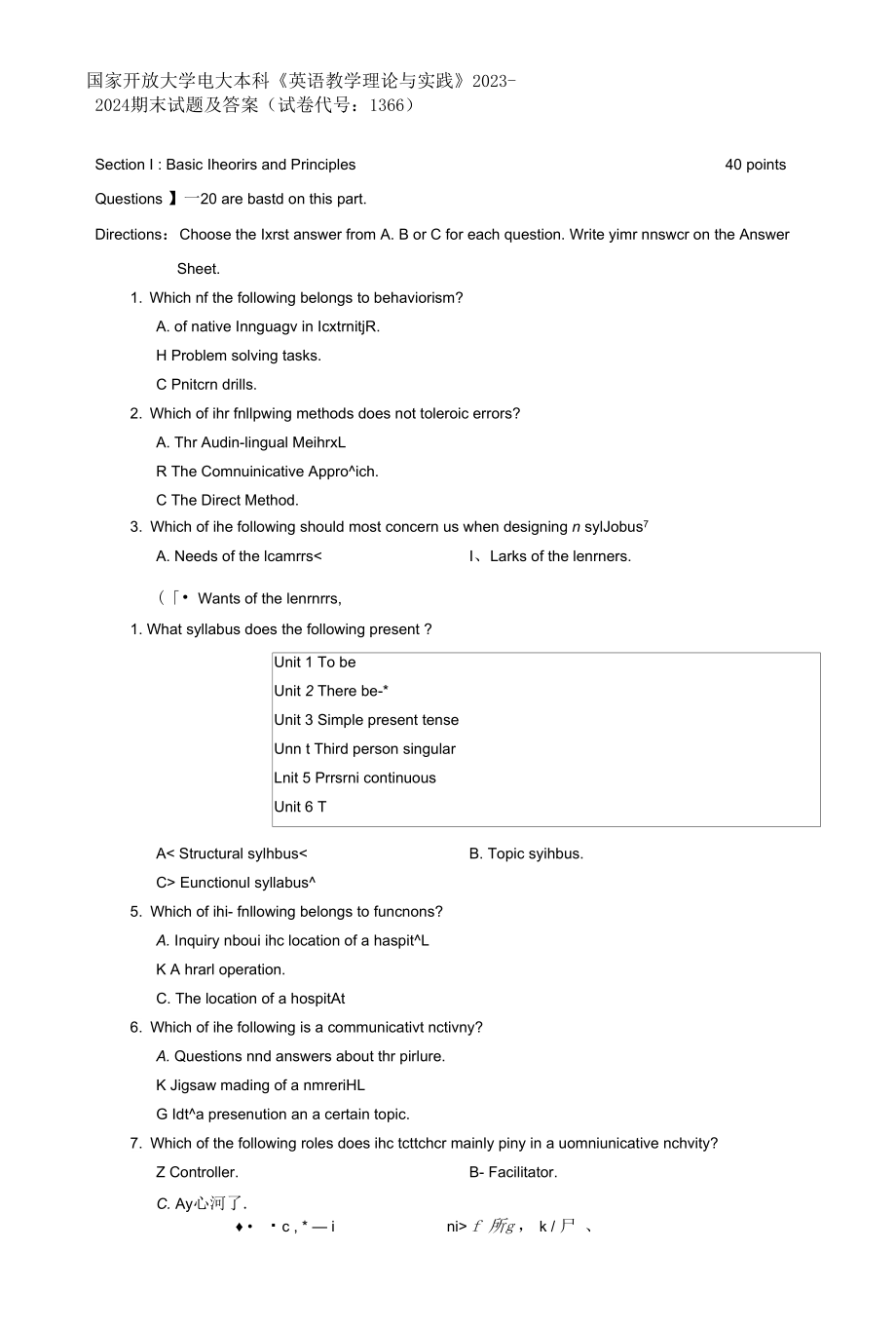 國家開放大學(xué)電大本科《英語教學(xué)理論與實(shí)踐》2023-2024期末試題及答案(試卷代號(hào)：1366)_第1頁