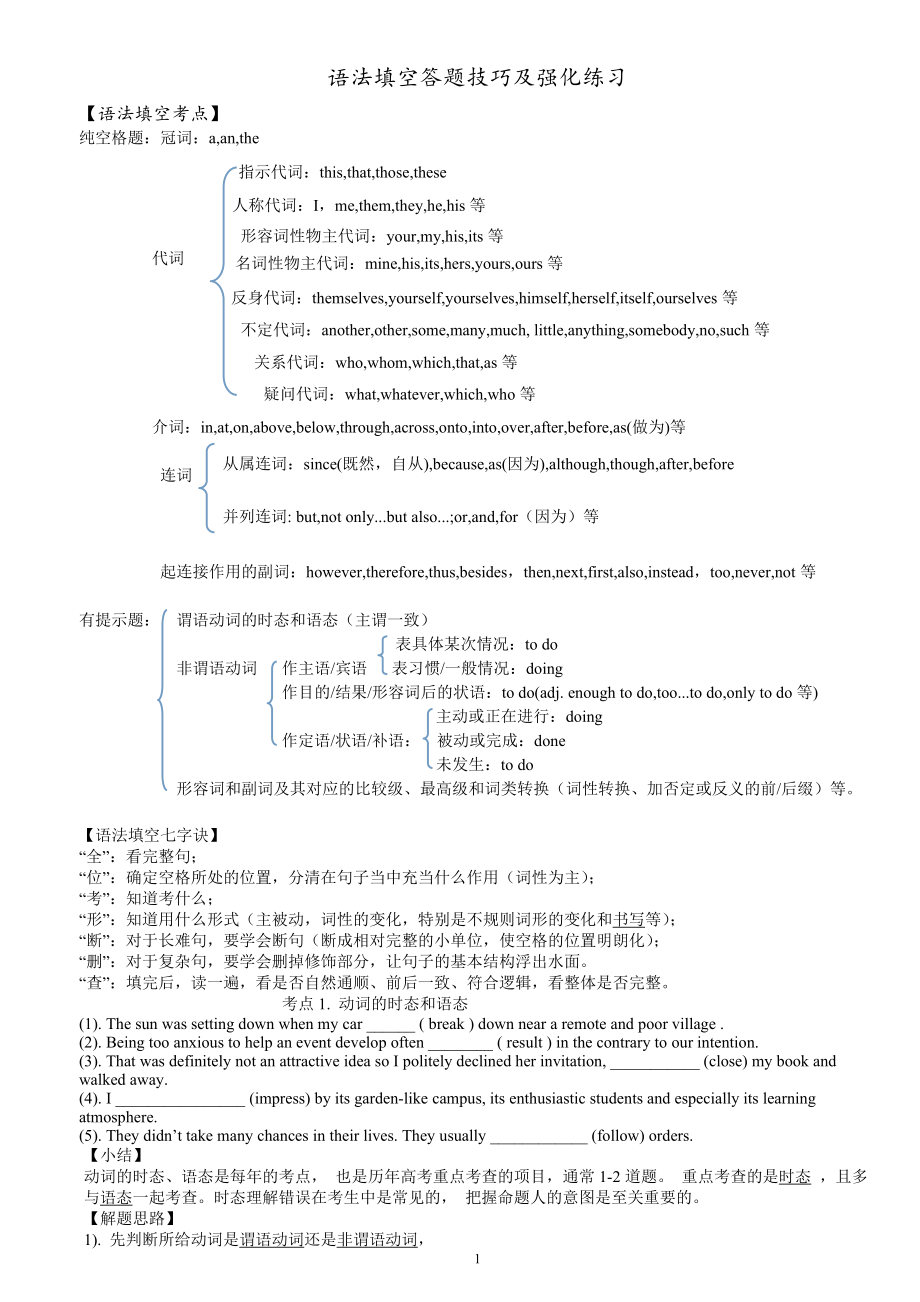 2015语法填空答题技巧及历年真题_第1页