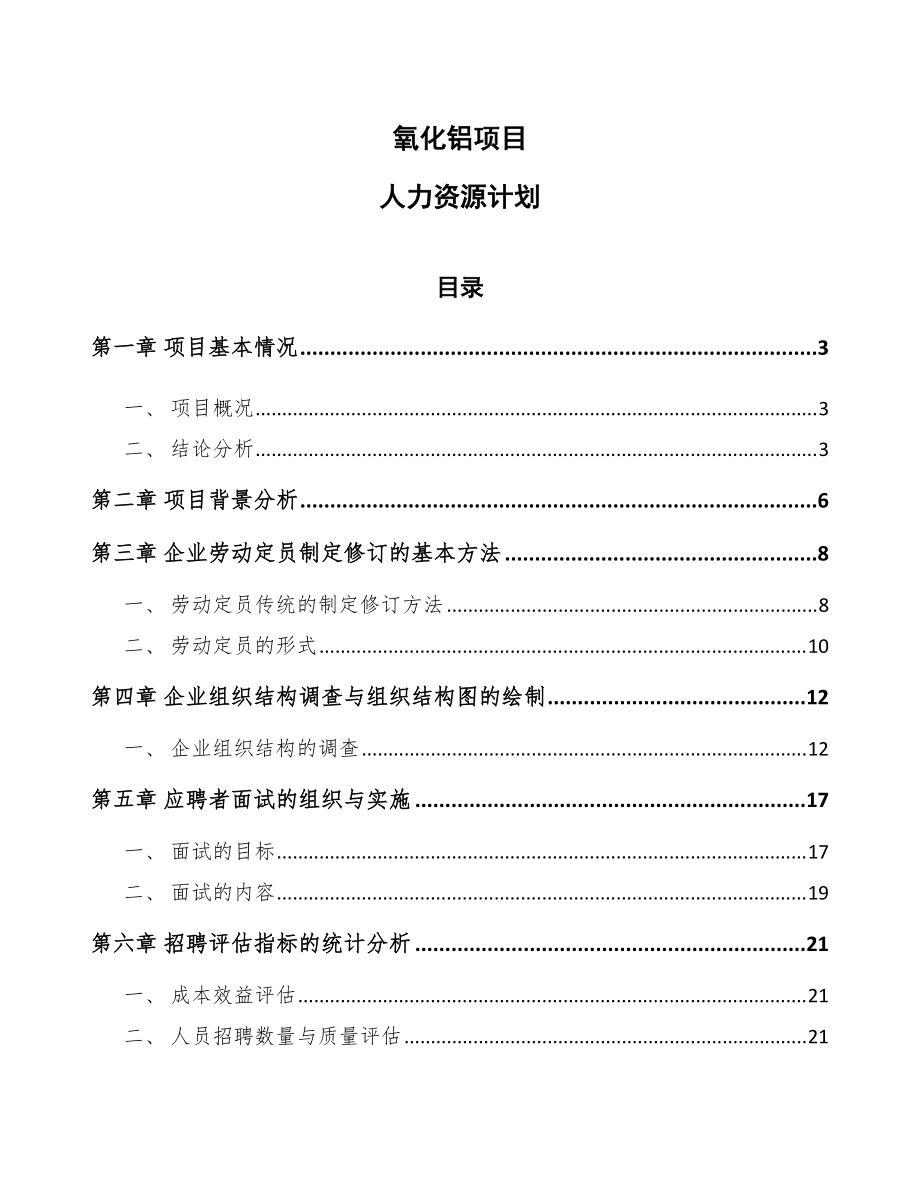 氧化铝项目人力资源计划模板_第1页