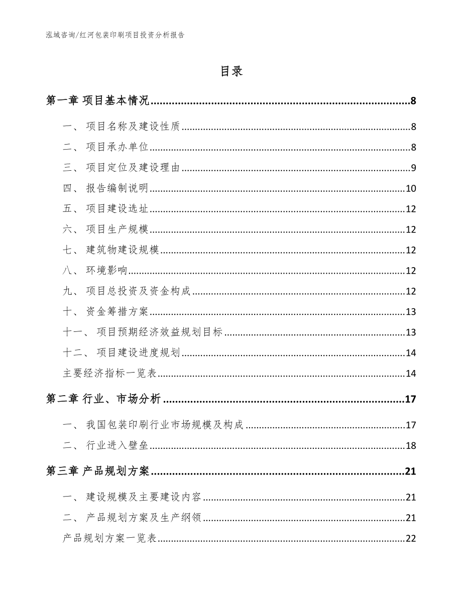 红河包装印刷项目投资分析报告【模板范文】_第1页
