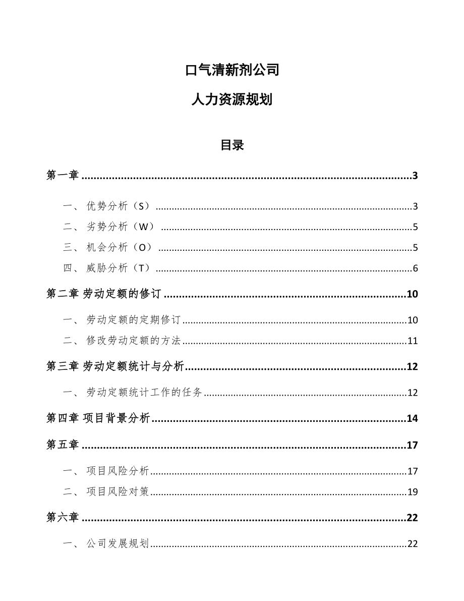 口气清新剂公司人力资源规划（模板）_第1页