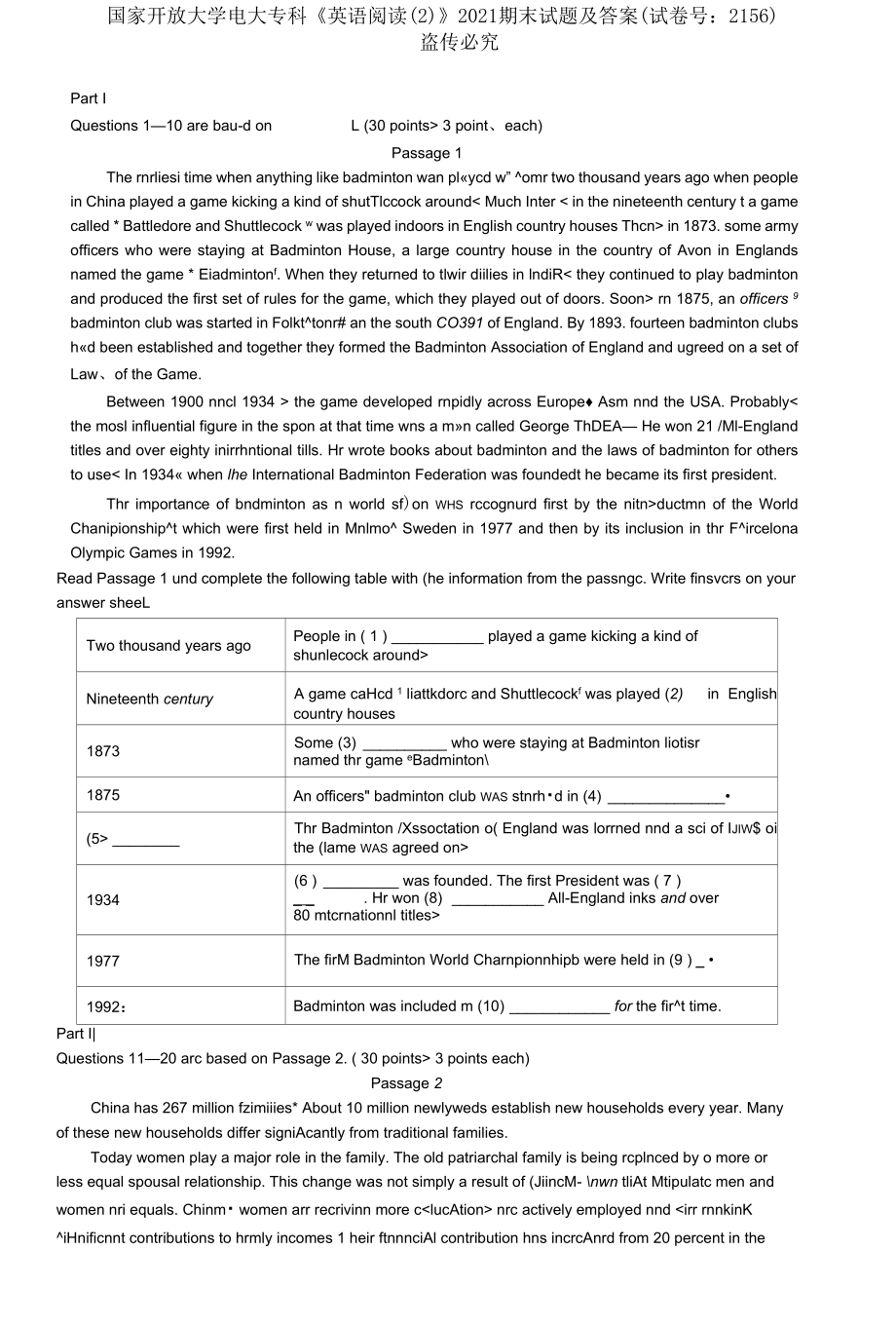 國家開放大學(xué)電大?？啤队⒄Z閱讀(2)》2021期末試題及答案_第1頁